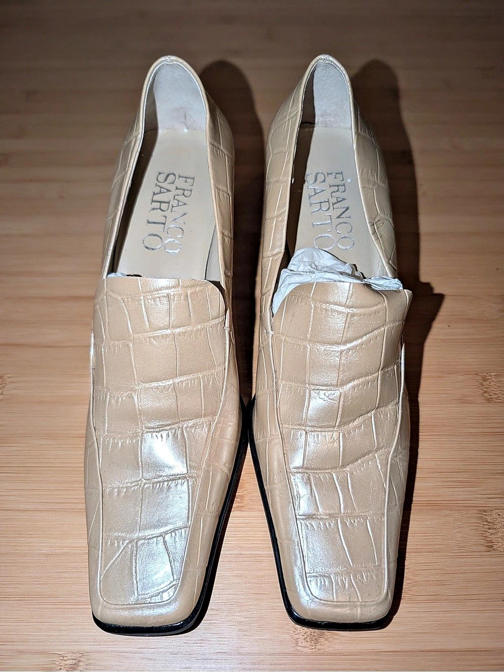 ☘️ Franco Sarto Crocodile-Embossed Heels in Beige Like New Size 7